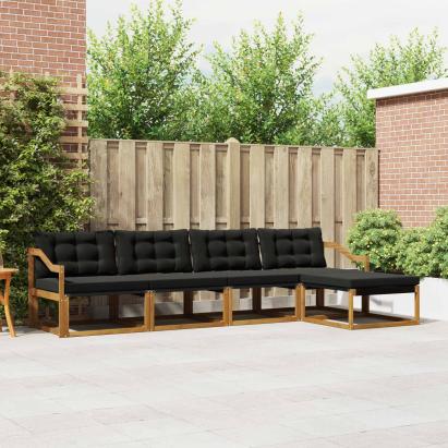 Set de canapele de exterior cu pernă 5 pcs Natural și Negru GartenMobel Dekor