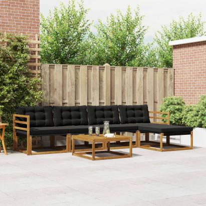 Set de canapele de exterior cu pernă 6 pcs Natural și Negru GartenMobel Dekor