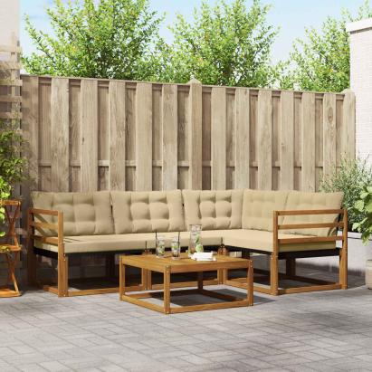 Set de canapele de exterior cu pernă 5 pcs Natural și Bej GartenMobel Dekor