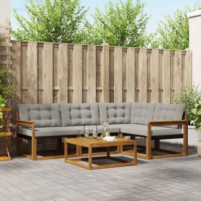 Set de canapele de exterior 5 pcs Gri natural și deschis GartenMobel Dekor