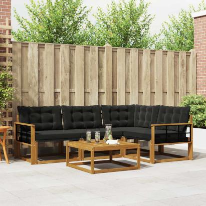 Set de canapele de exterior cu pernă 5 pcs Natural și Negru GartenMobel Dekor