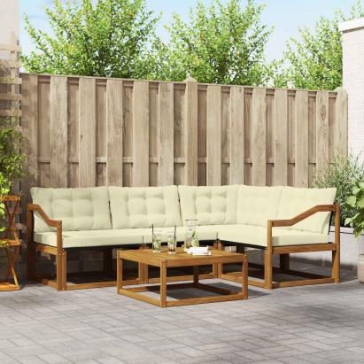 Set de canapele de exterior cu pernă 5 pcs Natural și Crem GartenMobel Dekor