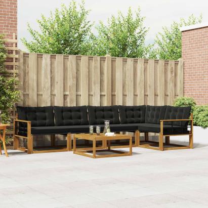 Set de canapele de exterior cu pernă 6 pcs Natural și Negru GartenMobel Dekor