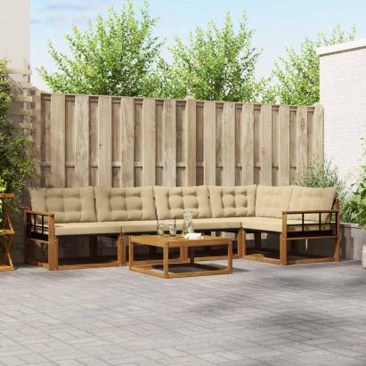 Set de canapele de exterior cu pernă 6 pcs Natural și Bej GartenMobel Dekor