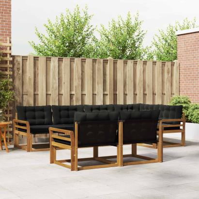 Set de canapele de exterior cu pernă 7 pcs Natural și Negru GartenMobel Dekor