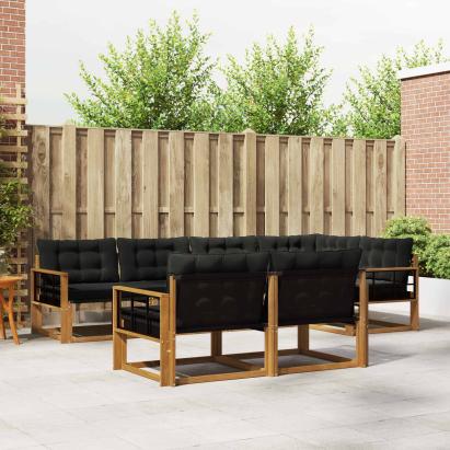 Set de canapele de exterior cu pernă 7 pcs Natural și Negru GartenMobel Dekor