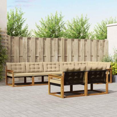 Set de canapele de exterior cu pernă 8 pcs Natural și Bej GartenMobel Dekor