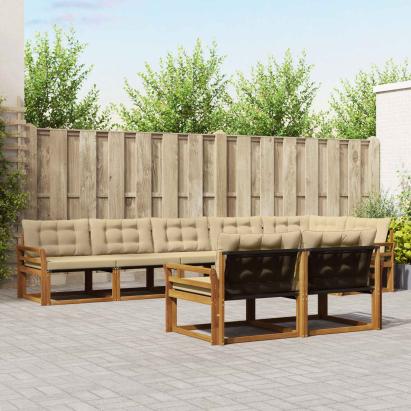 Set de canapele de exterior cu pernă 8 pcs Natural și Bej GartenMobel Dekor