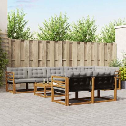 Set de canapele de exterior 9 pcs Gri natural și deschis GartenMobel Dekor