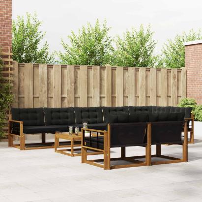 Set de canapele de exterior cu pernă 9 pcs Natural și Negru GartenMobel Dekor