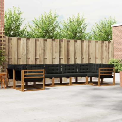 Set de canapele de exterior cu pernă 7 pcs Natural și Negru GartenMobel Dekor