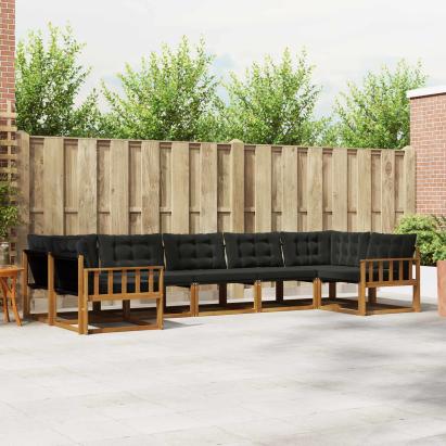 Set de canapele de exterior cu pernă 7 pcs Natural și Negru GartenMobel Dekor