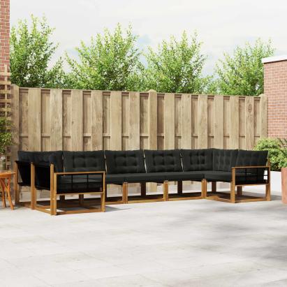 Set de canapele de exterior cu pernă 7 pcs Natural și Negru GartenMobel Dekor