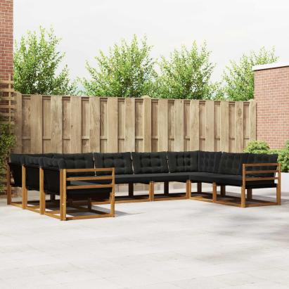Set de canapele de exterior cu pernă 9 pcs Natural și Negru GartenMobel Dekor