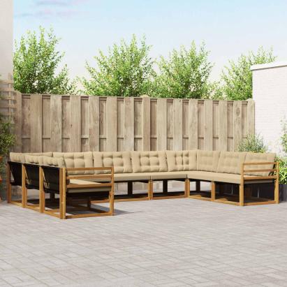 Set de canapele de exterior cu pernă 9 pcs Natural și Bej GartenMobel Dekor