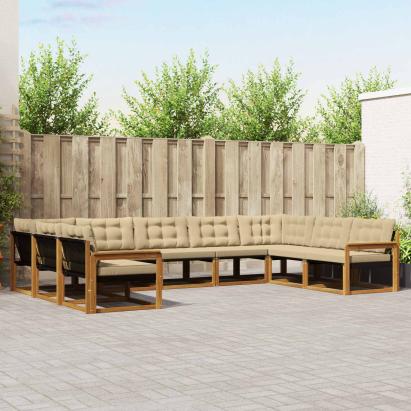Set de canapele de exterior cu pernă 9 pcs Natural și Bej GartenMobel Dekor