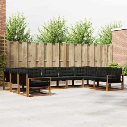 Set de canapele de exterior cu pernă 9 pcs Natural și Negru GartenMobel Dekor