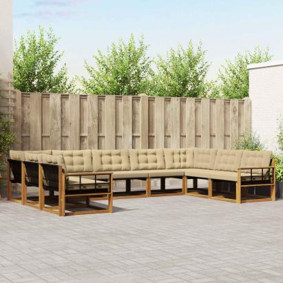 Set de canapele de exterior cu pernă 9 pcs Natural și Bej GartenMobel Dekor