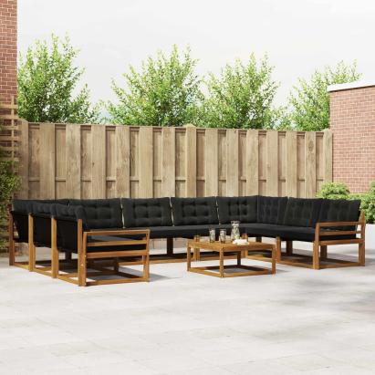 Set de canapele de exterior cu pernă 10 pcs Natural și Negru GartenMobel Dekor