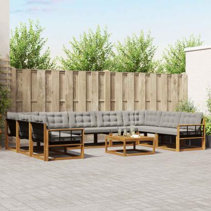 Set de canapele de exterior 10 pcs Gri natural și deschis GartenMobel Dekor