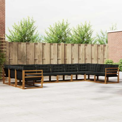 Set de canapele de exterior cu pernă 10 pcs Natural și Negru GartenMobel Dekor
