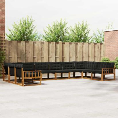 Set de canapele de exterior cu pernă 10 pcs Natural și Negru GartenMobel Dekor