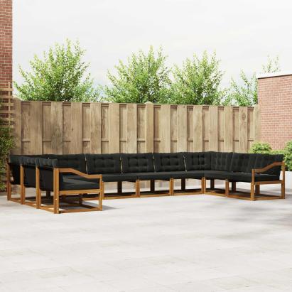 Set de canapele de exterior cu pernă 10 pcs Natural și Negru GartenMobel Dekor
