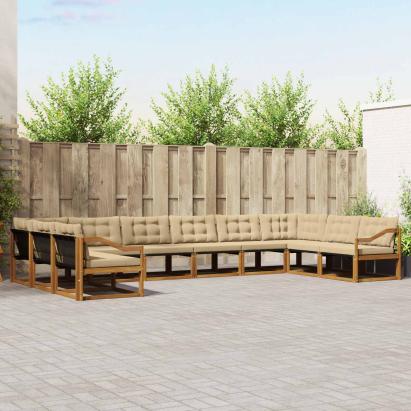 Set de canapele de exterior cu pernă 10 pcs Natural și Bej GartenMobel Dekor