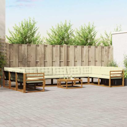 Set de canapele de exterior cu pernă 11 pcs Natural și Crem GartenMobel Dekor