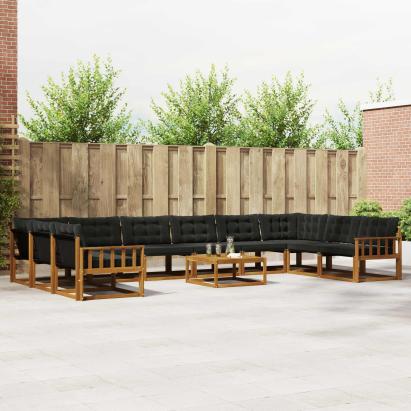 Set de canapele de exterior cu pernă 11 pcs Natural și Negru GartenMobel Dekor