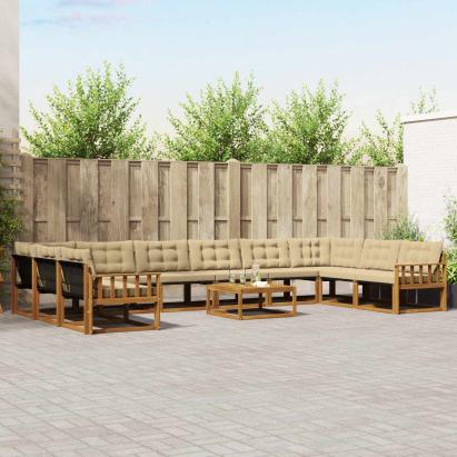 Set de canapele de exterior cu pernă 11 pcs Natural și Bej GartenMobel Dekor