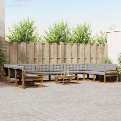 Set de canapele de exterior 11 pcs Gri natural și deschis GartenMobel Dekor