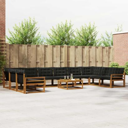 Set de canapele de exterior cu pernă 11 pcs Natural și Negru GartenMobel Dekor