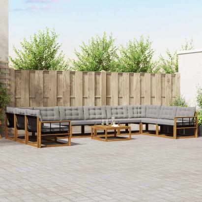 Set de canapele de exterior 11 pcs Gri natural și deschis GartenMobel Dekor