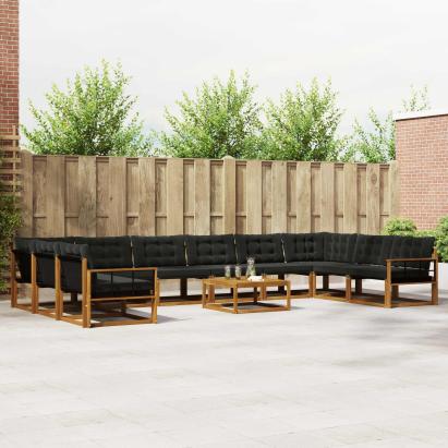 Set de canapele de exterior cu pernă 11 pcs Natural și Negru GartenMobel Dekor