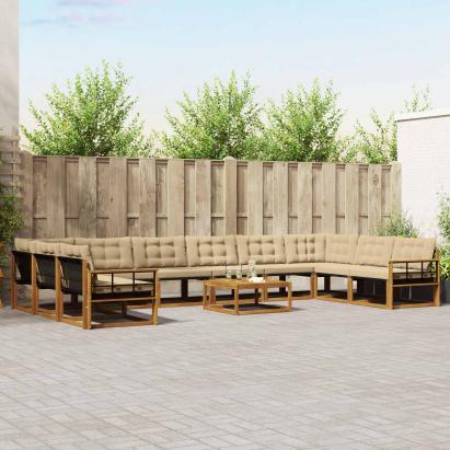 Set de canapele de exterior cu pernă 11 pcs Natural și Bej GartenMobel Dekor