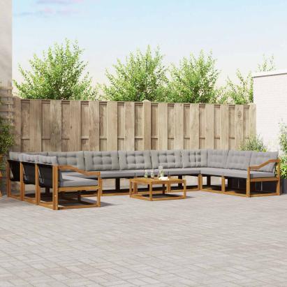 Set de canapele de exterior 11 pcs Gri natural și deschis GartenMobel Dekor