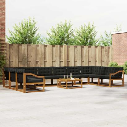 Set de canapele de exterior cu pernă 11 pcs Natural și Negru GartenMobel Dekor