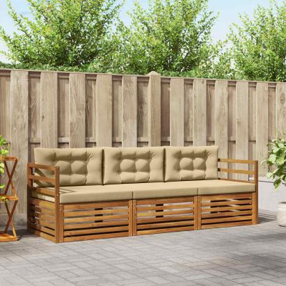 Set de canapele de exterior cu pernă 3 pcs Natural și Bej GartenMobel Dekor