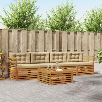 Set de canapele de exterior cu pernă 5 pcs Natural și Bej GartenMobel Dekor