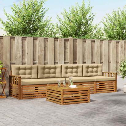 Set de canapele de exterior cu pernă 5 pcs Natural și Bej GartenMobel Dekor