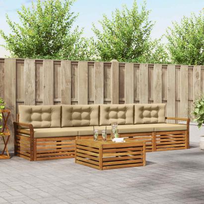 Set de canapele de exterior cu pernă 5 pcs Natural și Bej GartenMobel Dekor