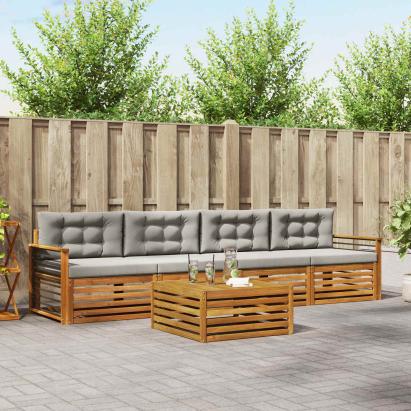 Set de canapele de exterior 5 pcs Gri natural și deschis GartenMobel Dekor