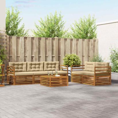 Set de canapele de exterior cu pernă 6 pcs Natural și Bej GartenMobel Dekor