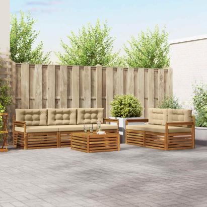 Set de canapele de exterior cu pernă 6 pcs Natural și Bej GartenMobel Dekor