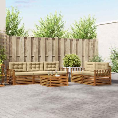 Set de canapele de exterior cu pernă 6 pcs Natural și Bej GartenMobel Dekor