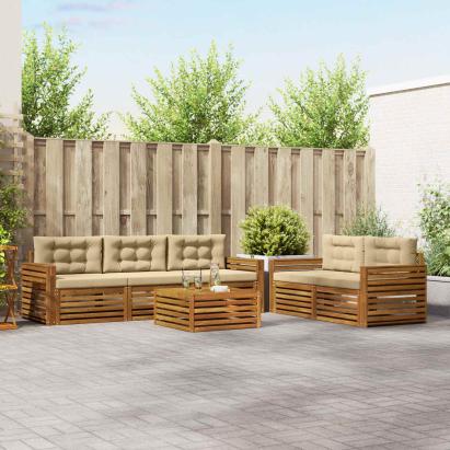 Set de canapele de exterior cu pernă 6 pcs Natural și Bej GartenMobel Dekor