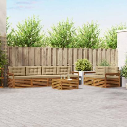 Set de canapele de exterior cu pernă 7 pcs Natural și Bej GartenMobel Dekor