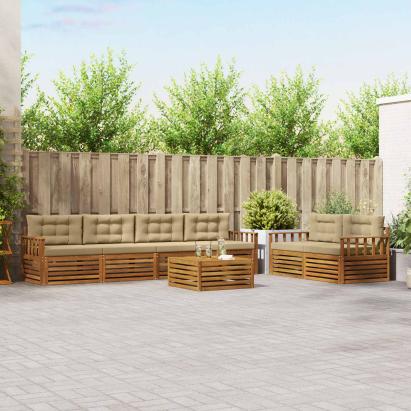 Set de canapele de exterior cu pernă 7 pcs Natural și Bej GartenMobel Dekor