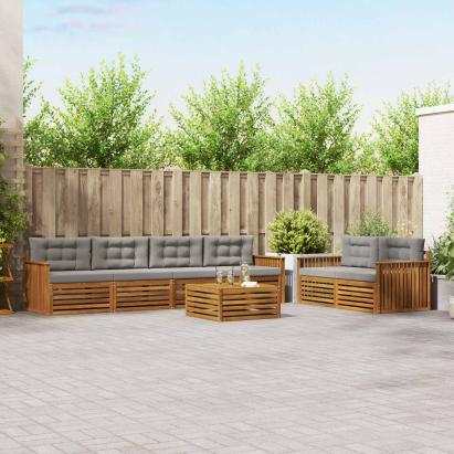 Set de canapele de exterior 7 pcs Gri natural și deschis GartenMobel Dekor